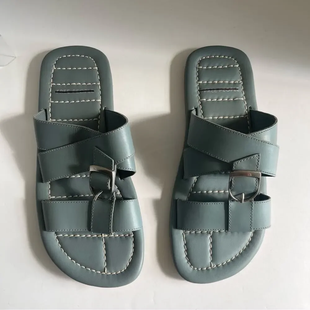 Free People Leather Buckle Sandal Sloan Stormy Sea